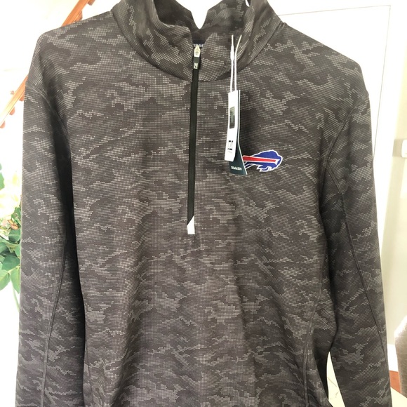 Buffalo Bills Cutter & Buck Traverse Camo Print Stretch 1/4 zip Womens Pullover - Picture 1 of 7